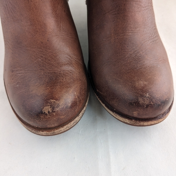 Korkease Natalya Stacked Wedge Bootie Brown Leather Zipper Boot Women's Size 6 - Picture 6 of 13